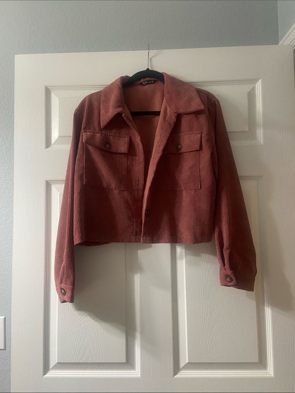 Simplee Apparel Dusty Rose Corduroy Cropped Jacket